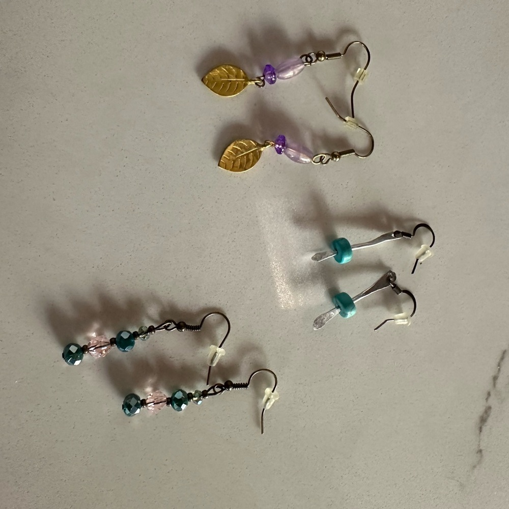 Handmade Purple and Teal Dangle Earrings Set - Women Jewelry